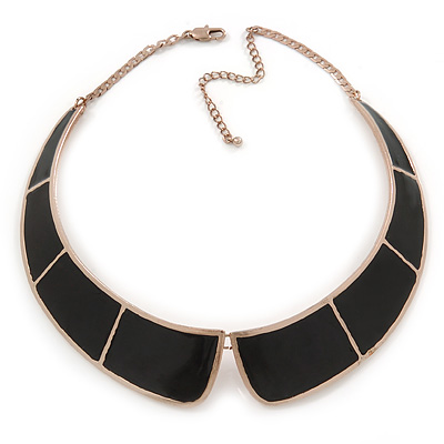 Statement Black Enamel Collar Choker Necklace In Gold Plating - 40cm L/ 7cm Ext - main view