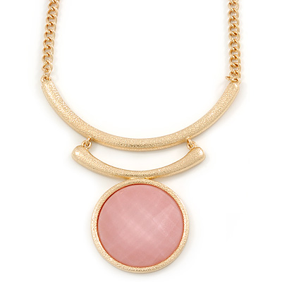 Pink Glass Medallion Textured Curved Bars with Gold Chain Necklace - 40cm L/ 7cm Ext - main view