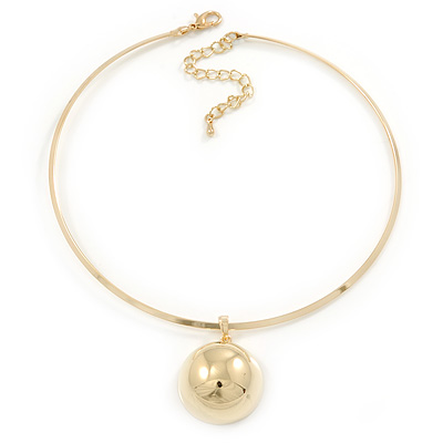 Gold Plated Bar Choker Necklace with Dome Shape Medallion Pendant - 40cm L/ 7cm Ext - main view