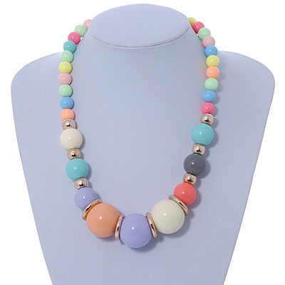 Chunky Multicoloured Graduated Acrylic Bead with Gold Rings Flex Necklace - 50cm L - main view