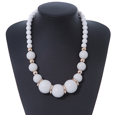 Chunky White Graduated Acrylic Bead with Gold Rings Flex Necklace - 50cm L - main view