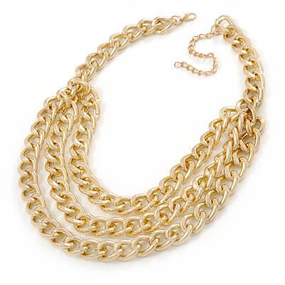Gold Tone Layered Curb Link Necklace - 38cm L/ 8cm Ext