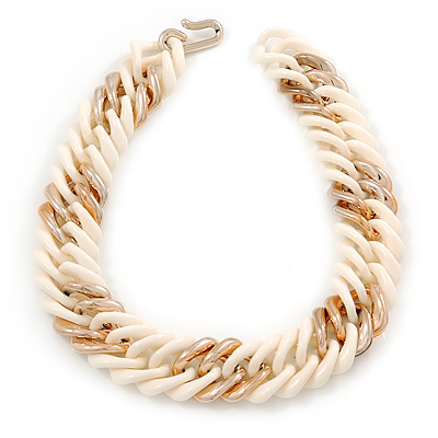 Chunky White/ Gold Acrylic Link Necklace - 47cm L - main view