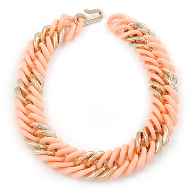 Chunky Pale Salmon/ Gold Acrylic Link Necklace - 47cm L - main view