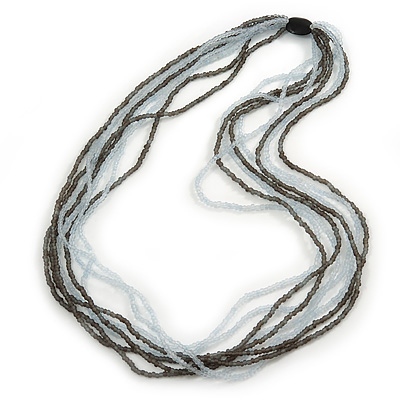 Grey/ Frosted White Multistrand Glass Bead Long Necklace - 86cm L - main view