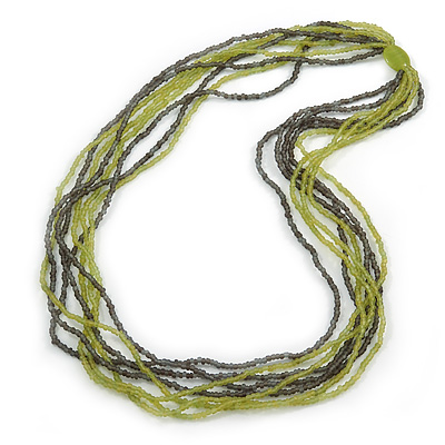 Long Multistrand Light Green/ Grey Glass Bead Necklace - 90cm L - main view