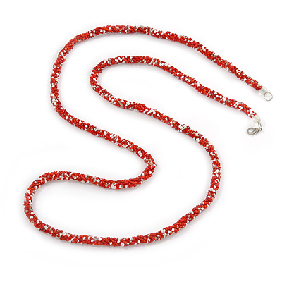Multistrand Twisted Red/ White Glass Bead Long Necklace - 112cm L - main view