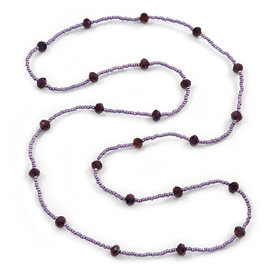 Metallic Purple/ Violet Glass Bead Long Sinlge Strand Necklace - 114cm L - main view