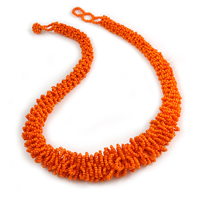 Long Chunky Orange Glass Bead Necklace with Button & Loop Closure - 60cm L/ 3cm Ext - main view
