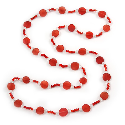 Long Red/ Transparent Glass Bead Necklace - 104cm L - main view