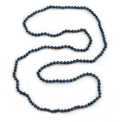 Long Dark Blue Glass Bead Necklace - 150cm Length/ 8mm - main view