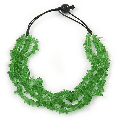 Grass Green Glass Nuggets With Black Cords Necklace - 50cm L - main view