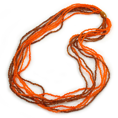 Frosted Bright Orange/ Brown Multistrand Glass Bead Long Necklace - 86cm L - main view