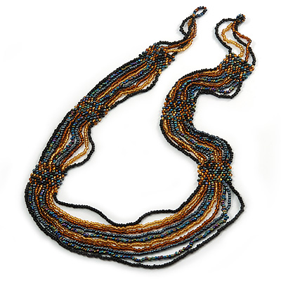 Long Multistrand Glass Bead Necklace (Black, Grey, Gold and Brown) - 100cm L - main view