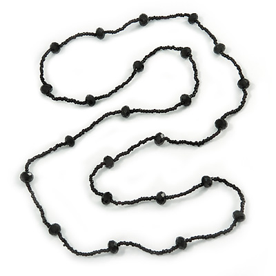Black Glass Bead Long Sinlge Strand Necklace - 106cm L - main view