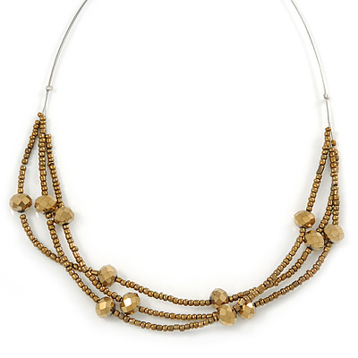 Multistrand Wired Bronze Glass Bead Necklace In Silver Tone - 50cm L/ 4cm Ext - main view