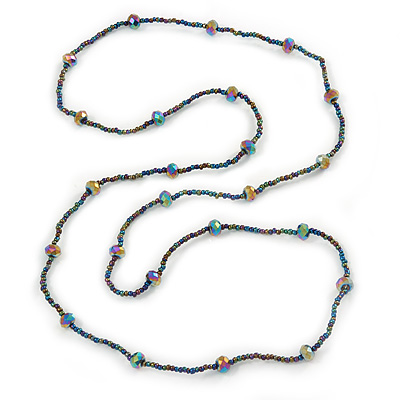 Peacock Glass Bead Long Sinlge Strand Necklace - 114cm L