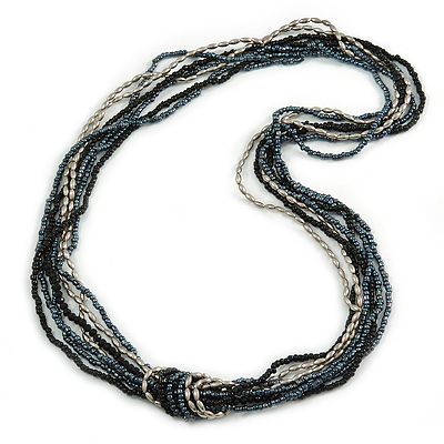 Long Multistrand Black, Grey, Hematite Glass/ Acrylic Bead Necklace - 90cm L - main view