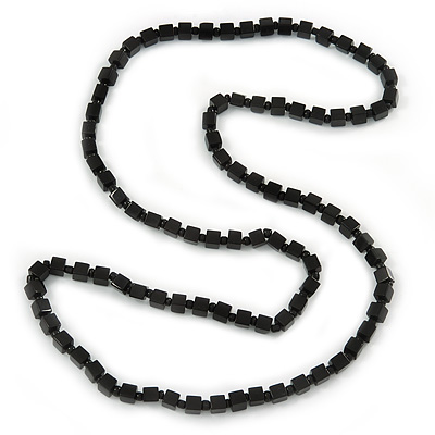 Black Glass Square Bead Long Necklace - 88cm L - main view