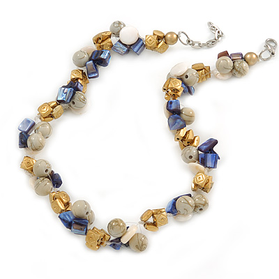 Summer Cluster Ceramic Bead/ Sea Shell Nugget Necklace - 41cm L/ 4cm Ext - main view