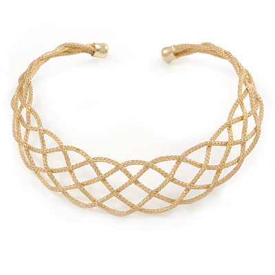 Gold Tone Textured Plaited Choker Necklace - Adjustable - main view