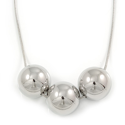 Silver Tone Polished 3 Ball Pendant with Snake Style Chain - 68cm L/ 7cm Ext - main view