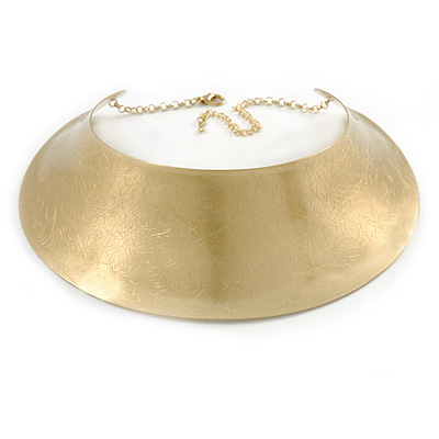 Chunky Egyptian Style Gold Plated Scratched Choker Necklace - 32cm L/ 11cm Ext - main view