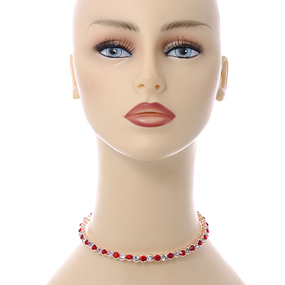 Rose Gold Tone Clear/ Red Top Grade Austrian Crystal Flex Choker Necklace 
