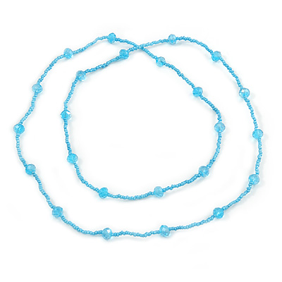 Light Blue Glass Bead Long Singe Strand Necklace - 114cm L - main view