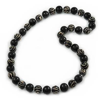 Long Chunky Black Wood Bead Necklace - 84cm L - main view