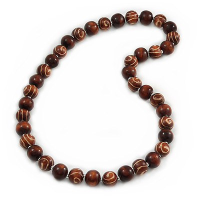 Long Chunky Brown Wood Bead Necklace - 82cm L - main view