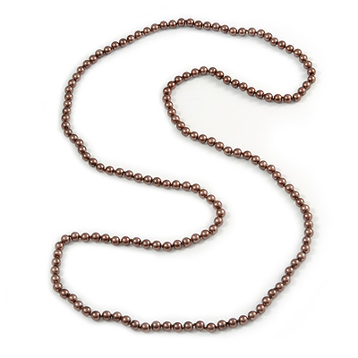 Long Coffee Brown Glass Bead Necklace - 140cm Length/ 8mm - main view