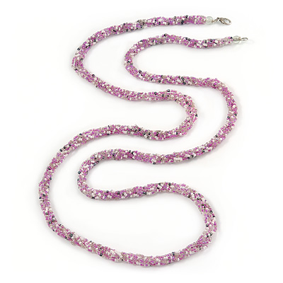 Long Multistrand Twisted Glass Bead Necklace (Lavender, Pink, White) - 124cm L - main view