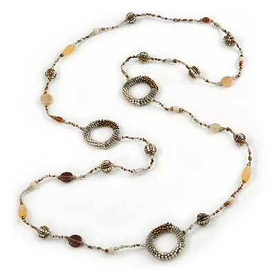 Long Single Strand Glass Bead Necklace (Bronze/ Transparent/ White) - 126cm L - main view