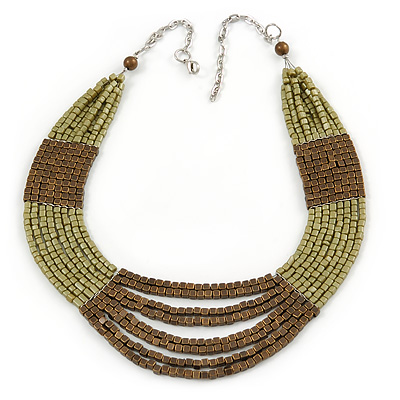 Olive, Bronze Acrylic Bead Multistrand Necklace - 56cm L - main view