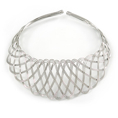 Statement Wired Choker Necklace In Silver Tone Metal - main view
