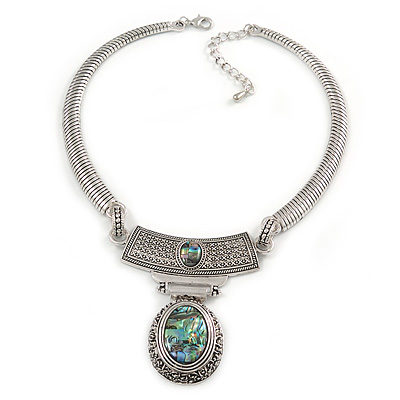 40cm Length/ 7cm Extension Avalaya Vintage Inspired Crystal Bars Bib Style Necklace in Antique Silver Finish 40cm Length/ 7cm Extension Avalaya Vintage Inspired Crystal Bars Bib Style Necklace in Antique Silver Finish