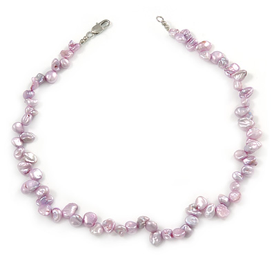 7-8mm Pale Lavender Nugget Freshwater Pearl Necklace with Rhodium Plated Closure - 37cm L - main view