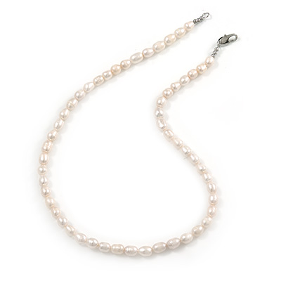 7-8mm White Rice Freshwater Pearl Necklace with Silver Tone Closure - 40cm L - main view