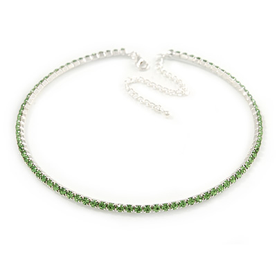 Salad Green Top Grade Austrian Crystal Choker Necklace In Rhodium Plated Metal - 35cm L/ 11cm Ext - main view
