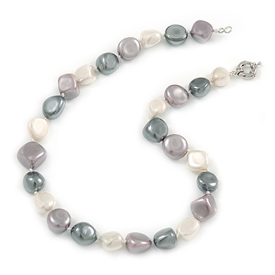 15mm Contemporary Simulated Pastel Off Round Glass Pearl Bead Necklace with Silver Tone Spring Ring Closure - 43cm L