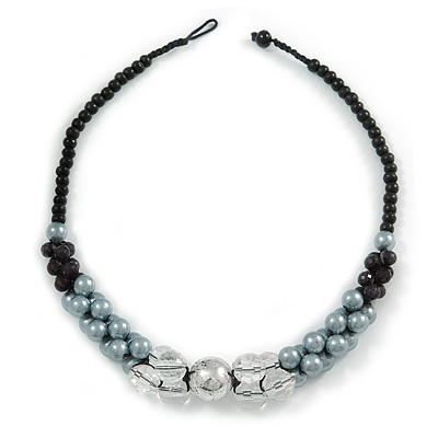 Black/ Grey/ Transparent Acrylic Cluster Bead Necklace - 44cm L - main view