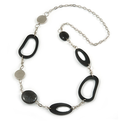 Black and Silver Acrylic Bead Chain Long Necklace - 84cm L - main view