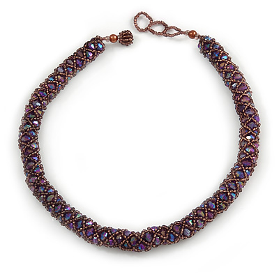 Purple Acrylic and Glass Bead Choker Style Necklace - 42cm Long - main view