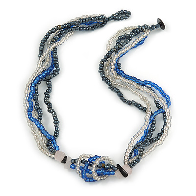 Multistrand Glass Bead Necklace (Electric Blue, Hematite, Transparent) - 44cm L - main view