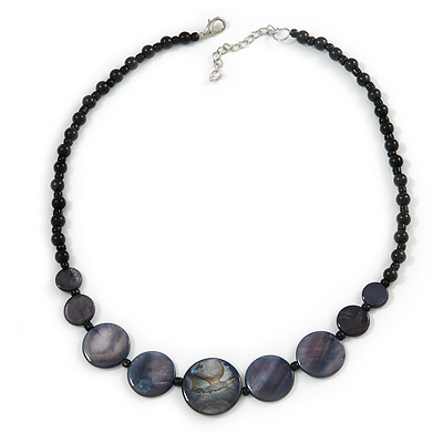 Black Glass Bead, Grey Shell Component Necklace - 44cm L/ 5cm Ext - main view
