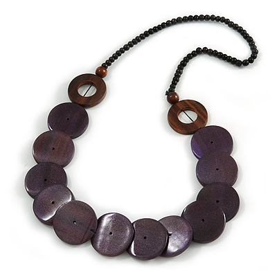 Purple/ Brown/ Black Wood Button Bead Necklace - 80cm L - main view