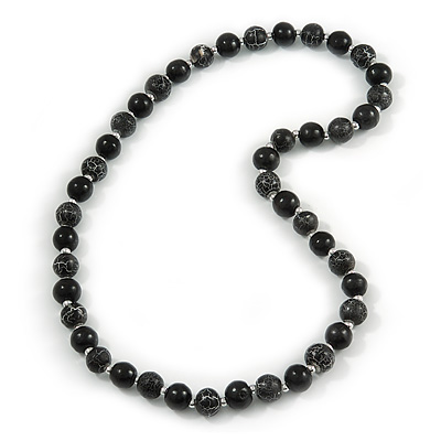 Chunky Black Wood Bead Necklace - 76cm L - main view