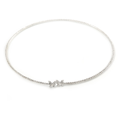 Delicate Clear Austrian Crystals Slim Flex Choker Necklace In Rhodium Plating - main view