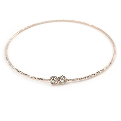 Delicate Clear Austrian Crystals Slim Flex Choker Necklace In Rose Gold Tone - main view